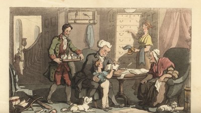 Jeune garçon en leçon avec un tuteur et sa grand-mère - Thomas Rowlandson