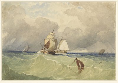 Trois-mâts et tjalk naviguant en pleine mer - Thomas Sewell Robins