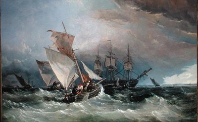 Chalutiers de crevettes au large du Nore, Sheerness au loin, vers 1854 - Thomas Sewell Robins