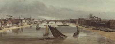Pont de Londres depuis le pont de Southwark (Monument à gauche) - Thomas Shotter Boys
