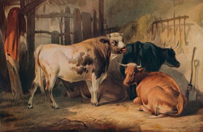 Un taureau et trois vaches dans une étable, vers 1856 - Thomas Sidney Cooper