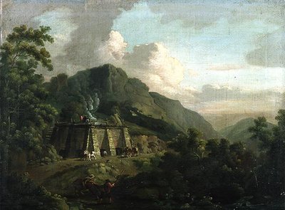 Paysage boisé, avec des ouvriers et des chevaux travaillant à un four à chaux - Thomas Smith of Derby