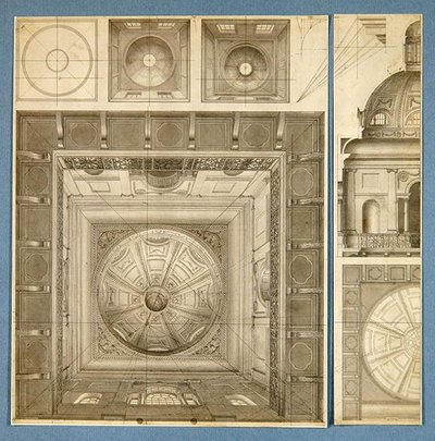 Dessins pour un plafond à dôme et à colonnes - Thomas Snr. Malton