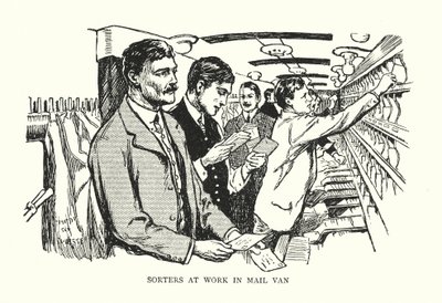 Trieurs au travail dans un wagon postal (lithographie) - Thomas Somerfield