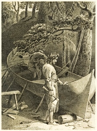 Robinson Crusoé et Vendredi fabriquent un bateau, de 