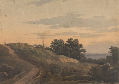 Paysage vallonné avec maison, chemin et figures - Thomas Sully