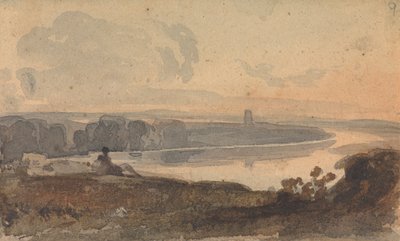 Paysage, avec rivière sinueuse, figure sur la colline au premier plan - Thomas Sully