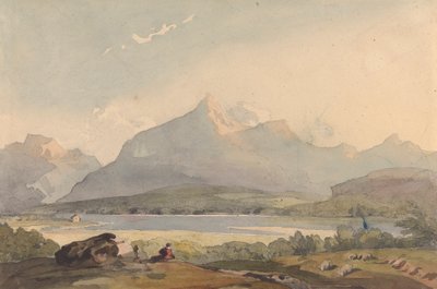 Paysage montagneux avec lac et figure au premier plan - Thomas Sully