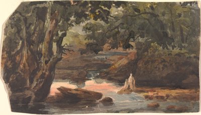 Deux Figures dans un Ruisseau, Bordé par de Grands Arbres - Thomas Sully
