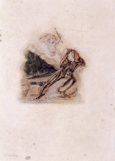 Cupidon et amant pleurant la mort d