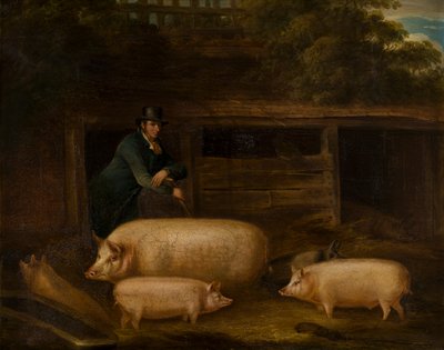 Harry Green, porcher, avec ses cochons dans une porcherie, c.1794-1843 - Thomas Weaver