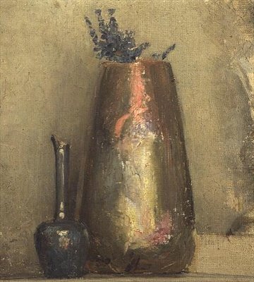 Nature morte de deux vases sur une étagère - Thomas William Roberts