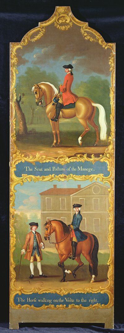 La position et la posture du manège (haut) et Le cheval marchant sur la volte à droite (bas), vers 1750 - Thomas, of Pall Mall Butler