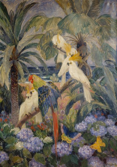 Paysage tropical avec perroquets - Thorolf Holmboe