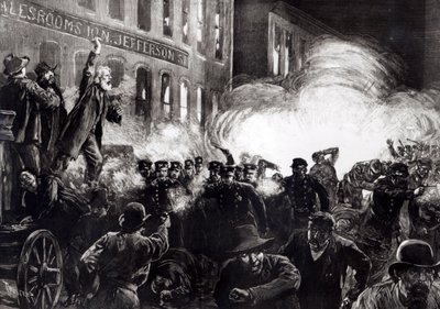 Émeute anarchiste à Chicago : une bombe dynamite explosant parmi les policiers, de 