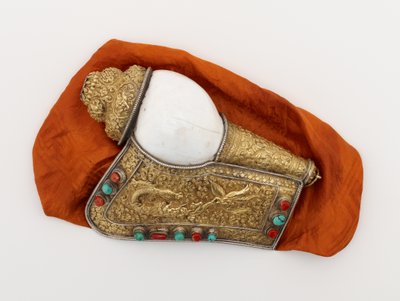 Paire de cornes de conque (dung-kar) - Tibetan School