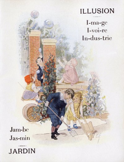 Lettres I et J représentant des enfants dans un jardin, fin du XIXe siècle - Timoleon Marie Lobrichon