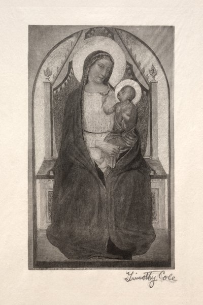 Maîtres italiens anciens : Madone en trône avec enfant tenant un oiseau, 1885 - Timothy Cole