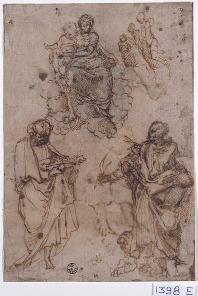 Madone et enfant assis sur des nuages avec des saints ou des apôtres - Titian (c.1488 1576)