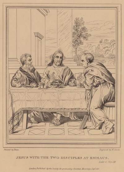 Jésus avec les deux disciples à Emmaüs, Luc - Tiziano Vecelli