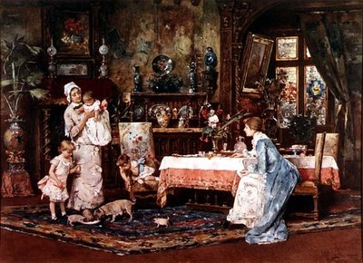 Mère et enfant dans un intérieur élégant - Tito Lessi