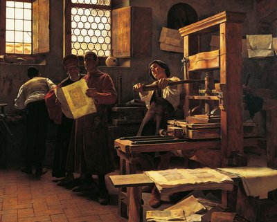 Imprimeur Bernardo Cennini dans son atelier - Tito Lessi