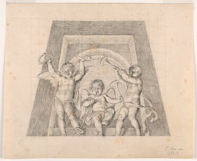 Trois putti avec des trompettes, conception pour la lunette de la Sala delle Muse, Museo Pio-Clementino, Vatican - Tommaso Maria Conca