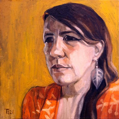 Femme pensive en orange - Tore Bahnson