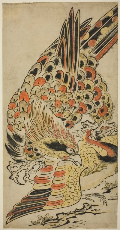 Un faucon capturant une grue en vol - Torii Kiyomasu I