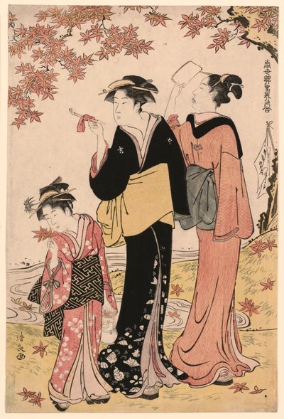 Beautés sous un érable, de la série "Une collection de beautés contemporaines des quartiers de plaisir (Tosei yuri bijin awase)" - Torii Kiyonaga