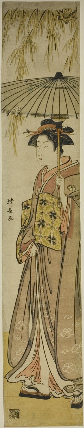 Geisha portant une ombrelle sous un saule - Torii Kiyonaga