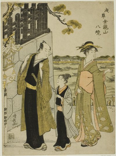 La vue depuis le hall de Komagata, de la série "Huit quartiers du temple Kinryuzan à Asakusa (Asakusa Kinruzan hakkei)" - Torii Kiyonaga
