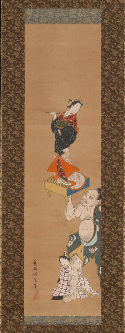 Le guerrier Asahina Yoshihide soulevant une marionnette d