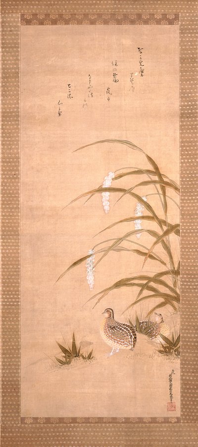 Caille et millet - Tosa Mitsunari
