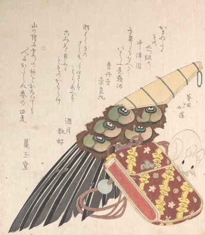 Brosse à plumes et Doran, une sorte de trousse de médicaments avec un netsuke de rat, probablement 1816 - Totoya Hokkei