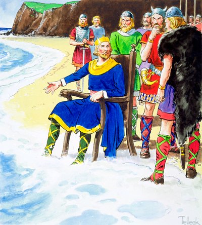 Le roi Canut échouant à retenir les vagues, début du 11ème siècle c1900 - Trelleek