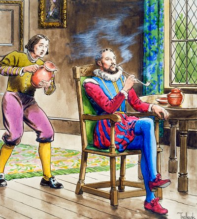 Sir Walter Raleigh fumant une pipe - Trelleek