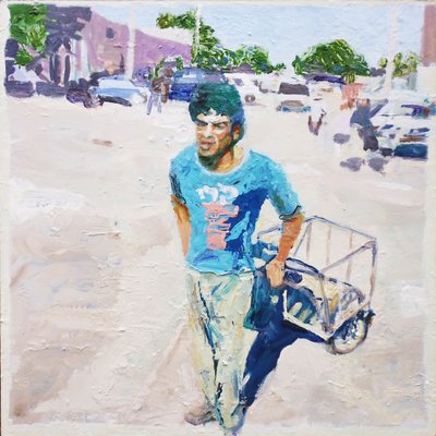 Trolley man (San Juan, Argentine), 2014 (huile sur carton) - Trevor Burgess