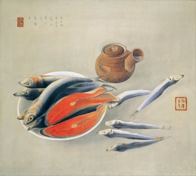 Nature morte. Tranches de saumon et sardines, 1924 - Tsuchida Bakusen