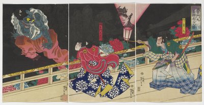 Image de Kusunoki Tamonmaru conquérant le vieux blaireau, 1860 - Tsukioka Yoshitoshi