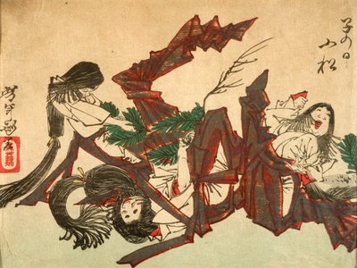 Ziehen von Kieferntrieben am Tag der Ratte - Tsukioka Yoshitoshi