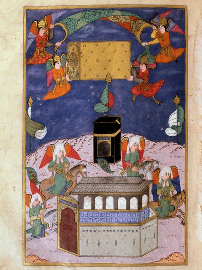 Les anges décorent la Kaaba à la Mecque. Miniature turque par Suth Abdullah, peintre à la cour de Murad III - Turkish School
