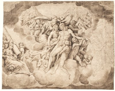 Dieu le Père et les hôtes célestes pleurant sur le corps du Christ - Ubekendt Ubekendt