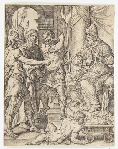 Christ devant le grand prêtre Anne - Ubekendt efter Dirck Volckertsz. Coornhert efter Maarten van Heemskerck