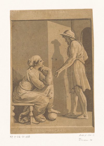 Homme debout et femme assise (Raphaël et sa maîtresse) - Ugo da Carpi