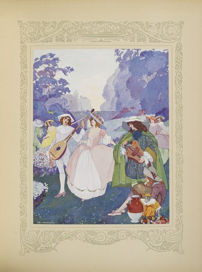 Il y avait des bergers et des bergères dansant au son des flûtes et des cornemuses, illustration de 