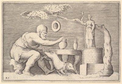 Un Faune ou Satyre préparant un cochon pour le sacrifice, publié vers 1599-1622 - Unbekannt