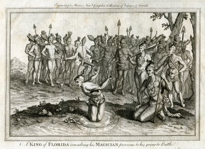 Un roi de Floride consultant son magicien avant de partir en bataille, vers 1760 - Unbekannt