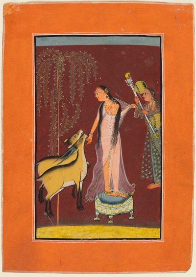 Une Dame avec un Serviteur et une Paire de Cerfs, probablement Gujari Ragini de Dipak, d