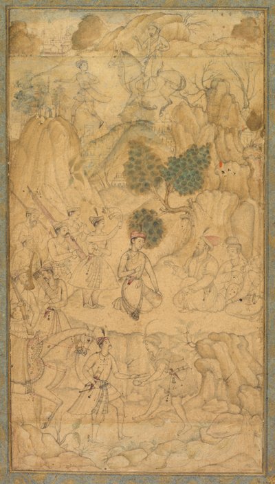 Un prince visitant un saint homme dans un paysage rocheux, vers 1590 - Unbekannt